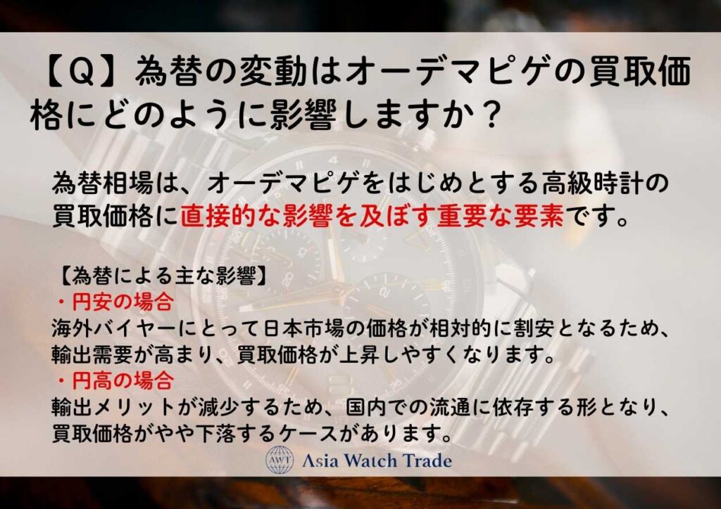 【Ｑ】為替の変動はオーデマピゲの買取価格にどのように影響しますか？