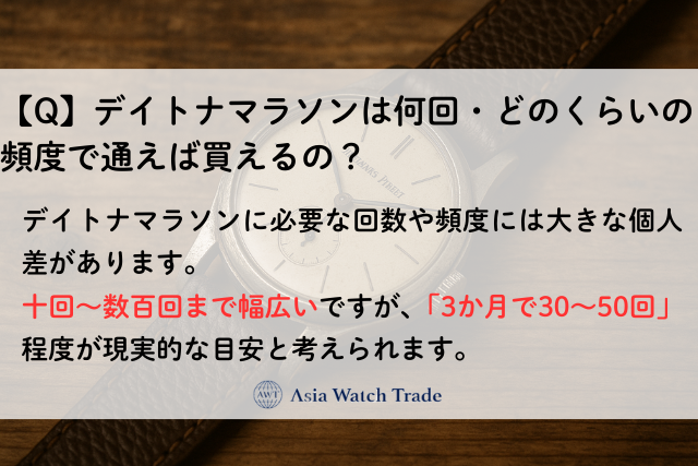 デイトナマラソンは何回・どのくらいの頻度で通えば買えるの？