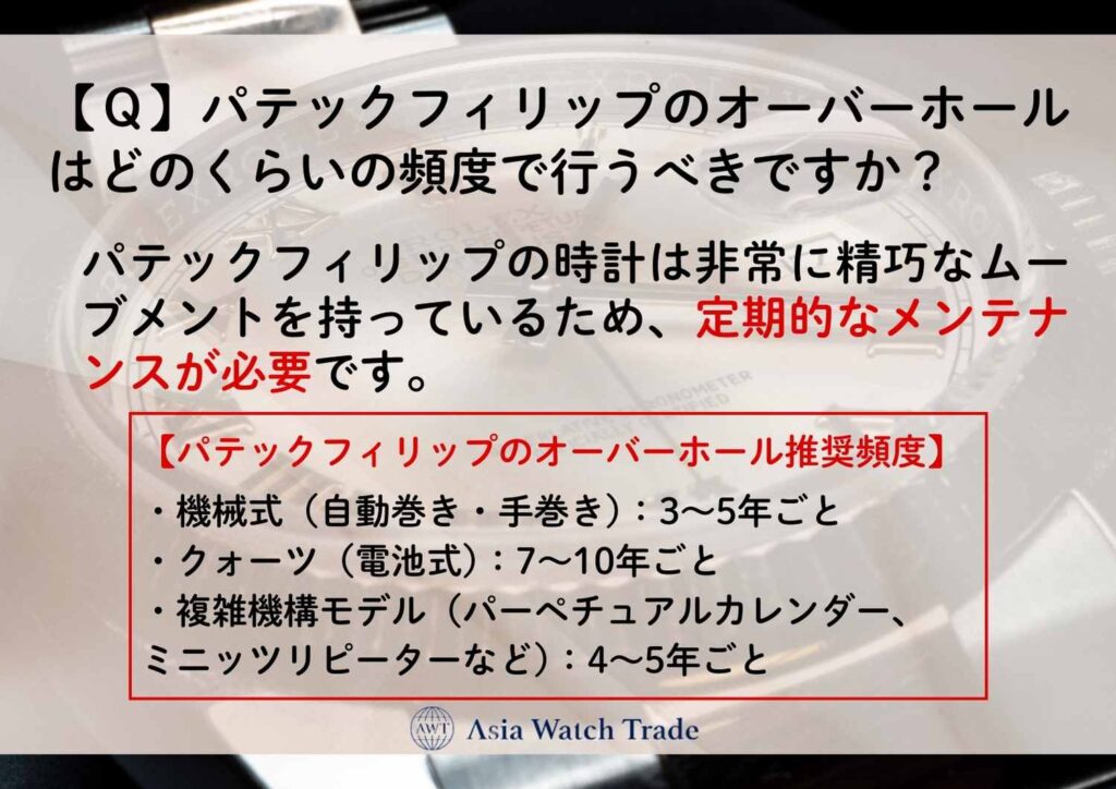 【Ｑ】パテックフィリップのオーバーホールはどのくらいの頻度で行うべきですか？