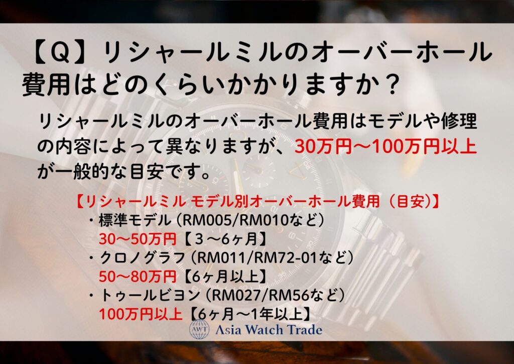【Ｑ】リシャールミルのオーバーホール費用はどのくらいかかりますか？
